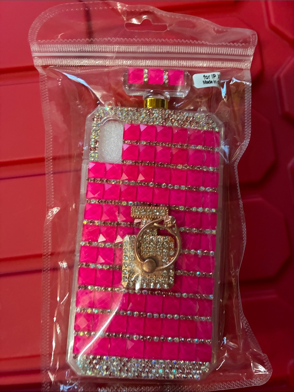 Source Unknown Hot Pink Rhinestone Phone Case with Gold Ring Holder